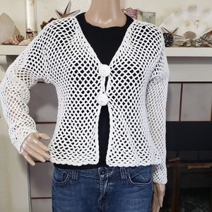 PURE Handknit White Cardigan Size S M Cotton